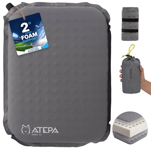 ATEPA Inflatable Seat Cushion, Compact Self-Inflating Seat Cushion for Stadium Airplane Air Travel Bleacher Camping, Blow Up Foam Seat Pad for Outdoor Sports Events Backpacking Hiking Sitting - color: Grey