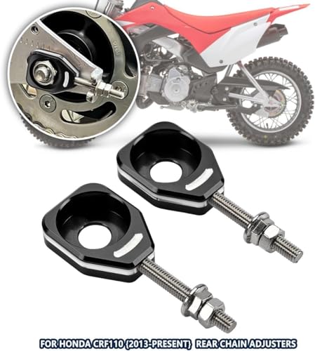 Canitu Black Rear Chain Adjusters,Motorcycle Billet Rear Axle Blocks Swingarm Spool Tensioner Tension Adjuster Accessories for Honda CRF110 2013-2024 - color: BLACK