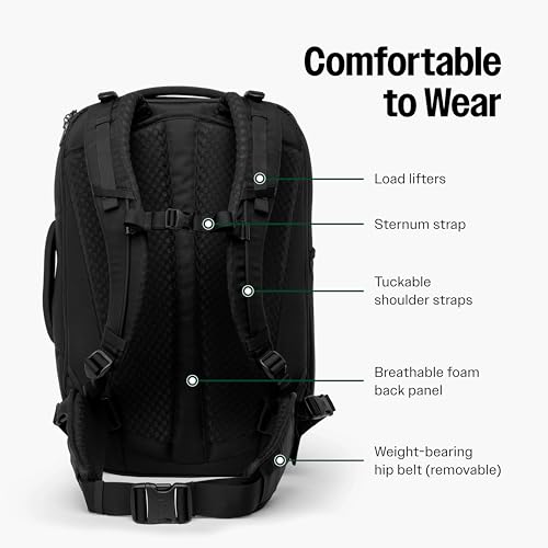 Tortuga 40L Travel Backpack Lite, Black - Large Carry-On Travel Bag | For Men and Women - Durable, Comfortable, Easy to Pack, Airline-Approved Bag with Laptop Compartment