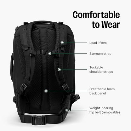 Tortuga 40L Travel Backpack Lite, Black - Large Carry-On Travel Bag | For Men and Women - Durable, Comfortable, Easy to Pack, Airline-Approved Bag with Laptop Compartment