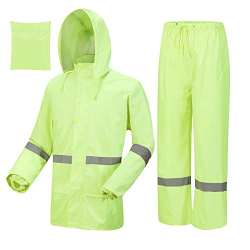 Rain Suits for Men Women Waterproof, Breathable Rain Coats with Eye-Catching Reflective Strip, Durable Rain Gear - color: Yellow, size: 3X-Large