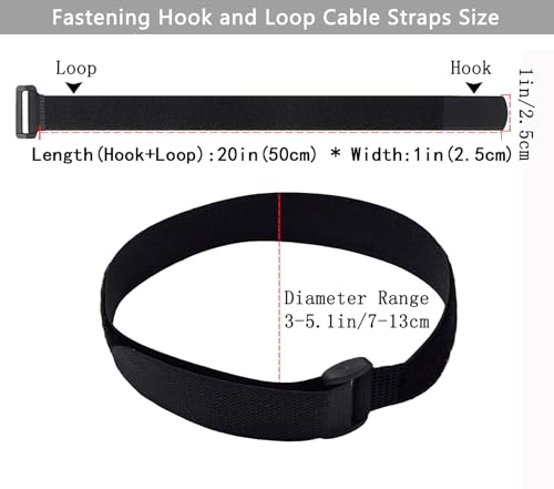 10 Pack (20 x 1 Inch) Fastening Cable Straps,Adjustable Multi-Purpose Hook and Loop Straps Nylon Cable Ties for Wire Cable Management Home Office Garage Outdoor Organization - size: 20'' x 1'' (Black)