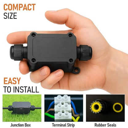 ANGSTROM Mini Electrical Connector Box, 2-Entry | IP68 Waterproof Cable Joiner for Outdoor Lighting, Fountain Pumps, and Extension Cord Splicing (2way) - size: 2way
