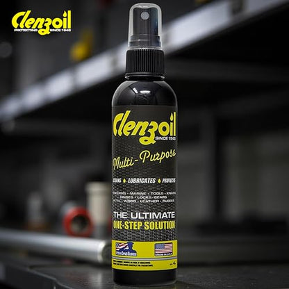 Clenzoil Multi-Purpose CLP Lubricant - 3-in-1 Oil - for Garage Door, Bike Chain, Guns & More - Bicycle & Motorcycle Use - Dropper & Spray Bottle - 4 oz