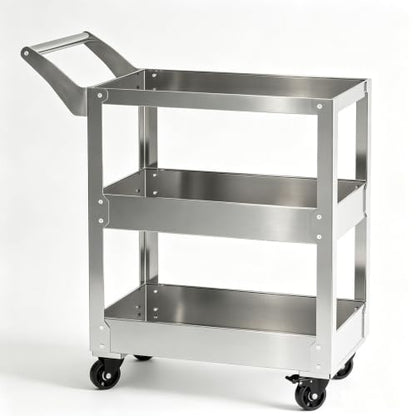 3-Tier Stainless Steel Utility Cart - 15.3” D X 27.7” W x 36.6” H,1100 lbs Heavy Duty Service Cart with Wheels for Mechanics, Garage & Repair Tool Storage.
