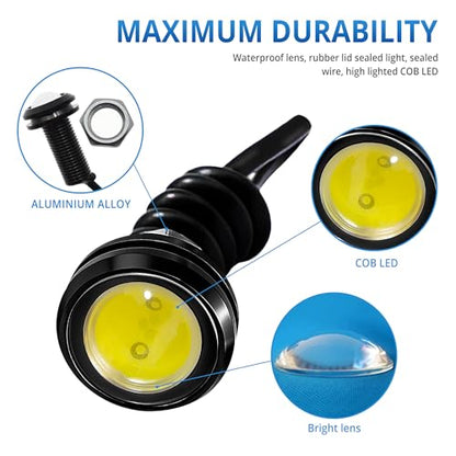 4Pcs 23mm DC 12V Black shell Eagle Eye Cob LED Car Fog DRL Daytime Running Light Backup Reverse Tail Rock Lights Headlights Signal Lamp Small bulb diy use for car and motorcycle (White) - color: White