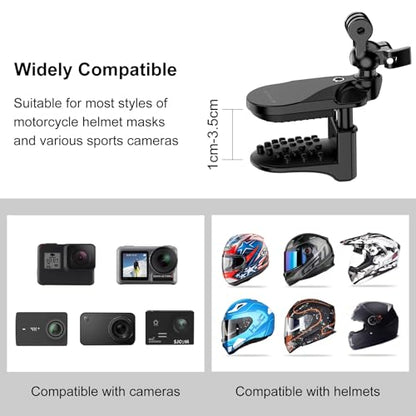 PULUZ Motorcycle Helmet Chin Clamp Mount Camera Mount for Gopro Hero 12 11 10/ Insta360 X3 / DJI Action 4, 360 Rotation Action Camera Holder for Helmets Stable Fast Release Riding Cycling