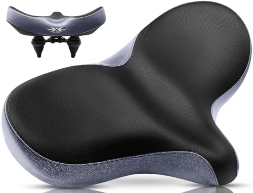 X WING New-Age Noseless Bike Seat Cushion for Men & Women - Extra Padding & Wide - Suitable for City, Electric, Stationary Bikes - Compatible with Peloton Bikes – Wide Winged Bike Seat with Cushion - color: Black Mega