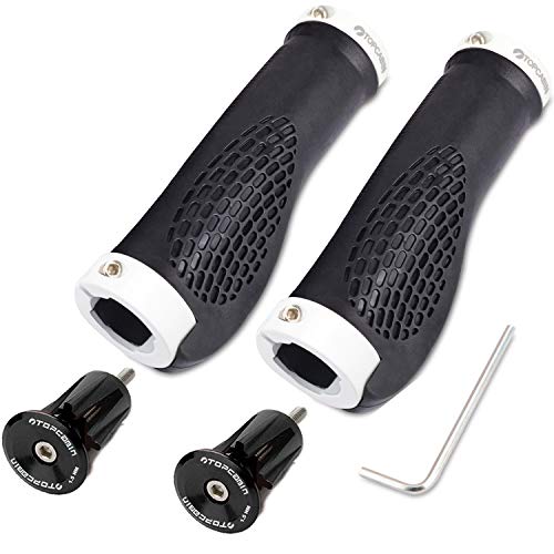 TOPCABIN Ergonomic Bike Grips - Widen Holding Rubber Grips with Aluminum LockGrips for Mountain & Road Bikes - color: (Aluminum lock plug+Grips) White 1 Pair
