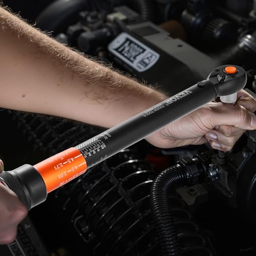 VEVOR 3/8 Inch Drive Torque Wrench, 10-100 ft.lb/13.6-135.6 Nm, Dual-Direction Adjustable Click Torque Wrench with 1/2 & 1/4 adapter, 3" Extension Bar, for Automobile Repair - size: 10-100FT.LB, style: 3/8-inch