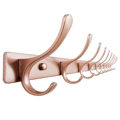SKOLOO Coat Rack Wall Mounted - 10 Hooks, Heavy Duty, Stainless Steel, Metal Wall Hanger, Sturdy Coat Hooks for Hanging Coats, Jacket, Clothes, Hat, Matte Rose Gold - color: Matte Rose Gold, size: 10 Hook(1 Pack)