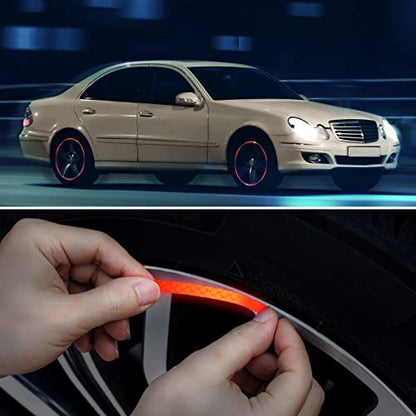 OIIKI 80PCS Reflective Car Wheel Rim Stickers, Wheel Adhesive Strips Stickers, Fluorescent Reflective Exterior Accessories Decorative Decals Tape for Car, Motocycle, Bicycle-Green, White, Blue, Red