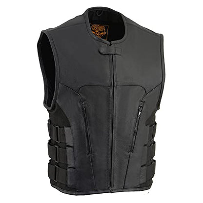 Milwaukee Leather Men's Classic Collarless Motorcycle Biker Rider Leather Vest |MLM|SH - color: Mlm3500-black, size: 6X-Large
