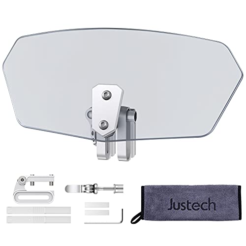 Justech Motorcycle Windshield Spoiler Adjustable Clip On Wind Deflector with 4 Pieces 12LEDS Motorcycle Amber Flowing Turn Signal Lights