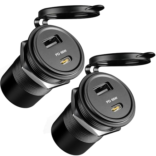Acegoo 83W 12V USB Outlet PD 65W Type-C QC3.0 18W USB-A Dual Port Fast Charging Socket for Laptop, Waterproof Car Charger Replacement Accessories for RV Camper Trailer Boat Truck Golf (2 Pcs) - color: 2 Pcs
