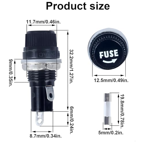 6 Pcs Panel Mounted Fuse Holder 5x20mm 250VAC 10A/125VAC 15A Black Screw Cap Fuse Holder,and 12Pcs(6pcs*10A+6pcs*15A) Fast Blowing Glass Tube fuses - style: wireless-5*20mm