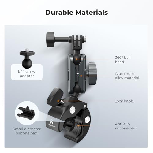 K&F CONCEPT Super Clamp Camera Mount with 360° Dual Ball Head, Bike/Motorcycle Handlebar Mount Compatible with DJI Action 6/5/4/3, Hero 13/12/11/10, 360 X5 X4 - style: Super Clamp with Phone Holder