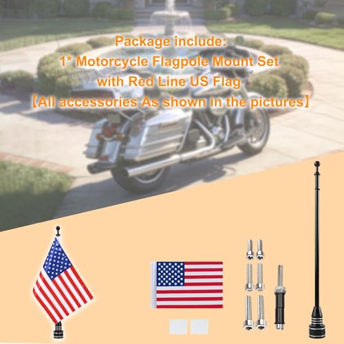 Motorcycle American Flag Pole Mount Kit Compatible for 1/2'' Rack, Black Chrome Flag Mount with Scratch-Proof Rubber Pads - For Harley Honda Goldwing CB VTX CBR Yamaha | Black Chrome Flag Mount with Scratch-Proof Rubber Pads - For Harley Honda Goldwing CB
