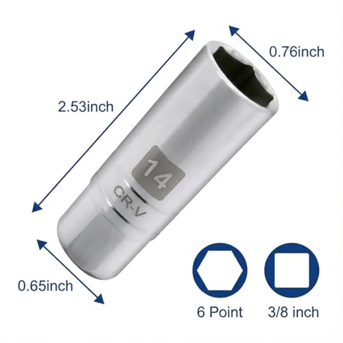 1PCS Magnetic Spark Plug Socket, 3/8 Inch Drive 6-Point Sparking Plugs Socket, Universal Spark Plug Removal Tool Accessories for Most Cars, SUVs, Trucks(14MM) - size: 14MM