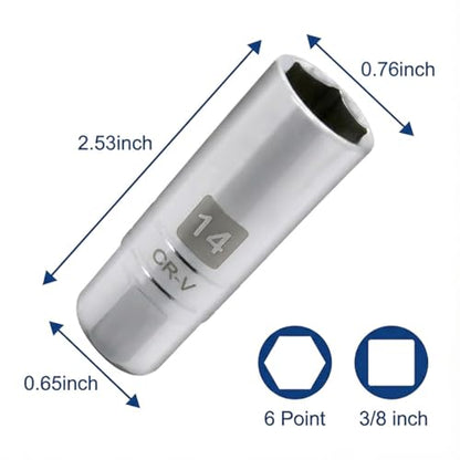 1PCS Magnetic Spark Plug Socket, 3/8 Inch Drive 6-Point Sparking Plugs Socket, Universal Spark Plug Removal Tool Accessories for Most Cars, SUVs, Trucks(14MM) - size: 14MM