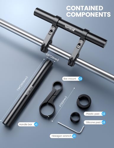 Lamicall Bike Handlebar Extender - 7.9" Long Aluminum Alloy Handlebar Extension with Two Mounting Clamp Bracket, for Bicycle and Motorcycle Handlebars with Diameter of 0.875" to 1.34" - size: 7.9" Long