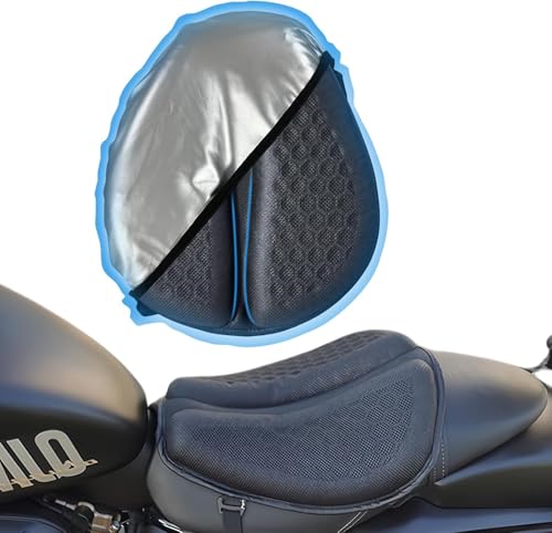 Motorcycle Gel Seat Cushion with Sunshade Cover, Foldable Soft Pressure Relief Pad with 3D-Honeycomb & Petal Ergonomic Design, Shock Absorption & Breathable Motorcycle Gel Seat Pad for Long Rides