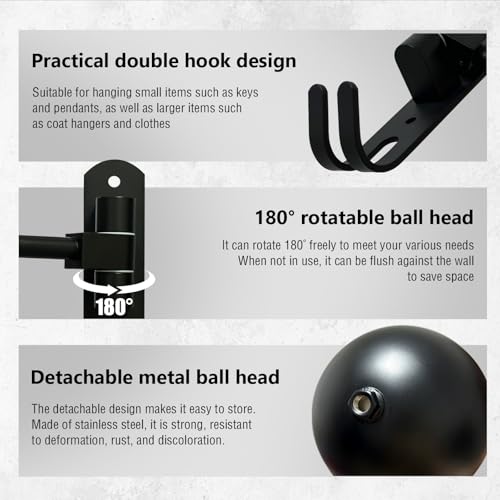Helmet Hanger Wall Mount, Helmet Holder 180° Rotation Metal material Helmet Rack with Double Hook for Football Helmet, Bicycle Helmet, Hat, Cap, Sportswear, Motorcycle Accessories (2 PCS)