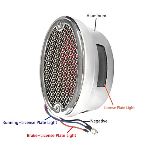 FATECIM Motorcycle Custom Oval-shaped LED Tail Light Cat Eye Rear Running Light Brake Light Stop Light Red Lens Integrated License Plate Lamp Universal Fit for Motorcycle/Cruisers/Bikes(Chrome) - color: 3036-Chrome