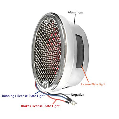 FATECIM Motorcycle Custom Oval-shaped LED Tail Light Cat Eye Rear Running Light Brake Light Stop Light Red Lens Integrated License Plate Lamp Universal Fit for Motorcycle/Cruisers/Bikes(Chrome) - color: 3036-Chrome