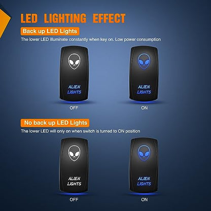 Nilight Alien Lights Rocker Switch Led Light Bar 5 Pin Laser On Off SPST switches 20A/12V 10A/24V Switches Blue with Jumper Wires Set for Cars Trucks Boats ATVs UTVs RVs - size: ALIEN LIGHTS