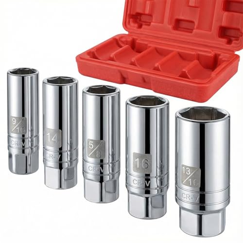 5PCS Magnetic Spark Plug Socket Set, Includes 14mm, 16mm Thin Wall Sockets and 9/16-inch, 5/8-inch, 13/16-inch Sockets, Universal Spark Plug Removal Tool Accessories for SUV, Truck(1Set) - size: 1Set