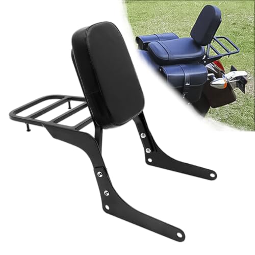 Motorcyle Rear Passenger Backrest Sissy Bar with Luggage Rack Pad Replacement for Honda Rebel 250 CMX250 CMX250C CA250 1985-2015,Black