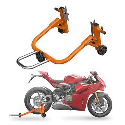 Sport Motorcycle Rear Stand,Paddock Stand, 360° Movable Lift Stand, Heavy Duty with Wheels, 880 lb Capacity (Orange, Double Arm)