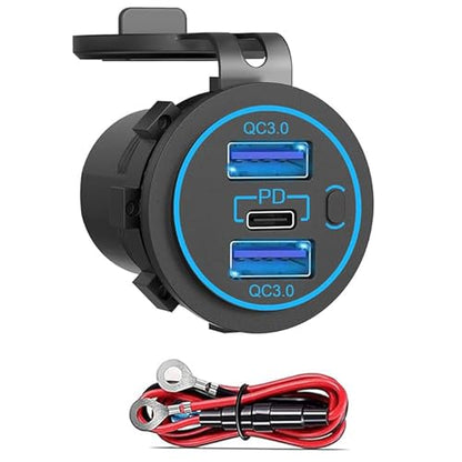 12v usb charger, PD 20W USB-C Power Socket and 18W QC3.0 Socket Waterproof Power Outlet 12V/24V with Power Switch 12V USB C Outlet for Car Golf Cart Boat Marine Bus Truck RV Marine Motorcycle etc. - color: 2QC+1PD