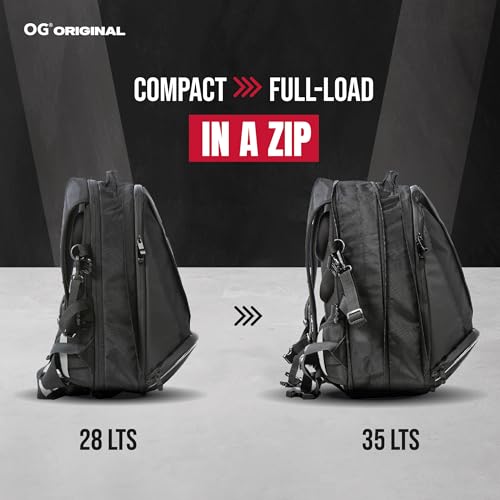 OG Original EZ-Rider PRO Motorcycle Backpack Black Expandable 28-35L, Motorbike Helmet Bag, Helmet Strap, Waterproof Motorcycle Backpacks for Men with Laptop Pocket, Reflective (White Logo) - style: Ez-rider (White Logo)