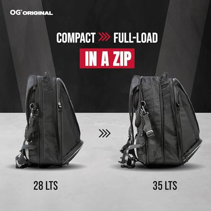 OG Original EZ-Rider PRO Motorcycle Backpack Black Expandable 28-35L, Motorbike Helmet Bag, Helmet Strap, Waterproof Motorcycle Backpacks for Men with Laptop Pocket, Reflective (White Logo) - style: Ez-rider (White Logo)