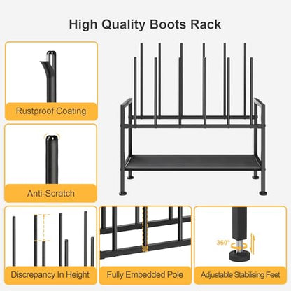 DIMJ Free Standing Shoe Racks - 3-Tier Boot Rack, Black Metal Boot Storage Organizer Tall Boots Organizer for Closet, Shoe Rack for Boots, Sneakers,Fit for 12 Pairs Boots, 2-Pack, Black - size: 2 Pack - 3-Tier