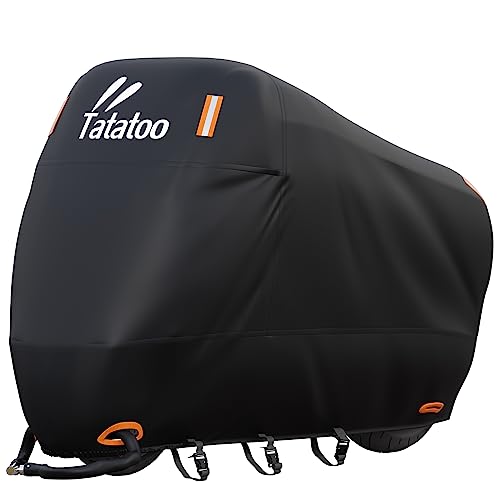 Motorcycle Cover Waterproof Outdoor, 300D Heavy Duty, UV & Rain Resistant, 3 Wind-Resistant Buckles, Dual Lock Holes, Includes Storage Bag, Fits Most Motorcycles/Scooters up to 86.6",Black - color: Black, size: 86.6"