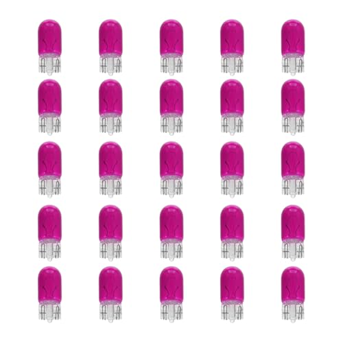 25PCS T10 12V 5W Car Brake Light Bulb, Clear Flat Foot Plug and Play Vehicle Turn Signal Lamp Bulb, Automotive License Plate Side Marker Light, Universal for SUV RV Truck (Pink) - color: Pink, size: 12V