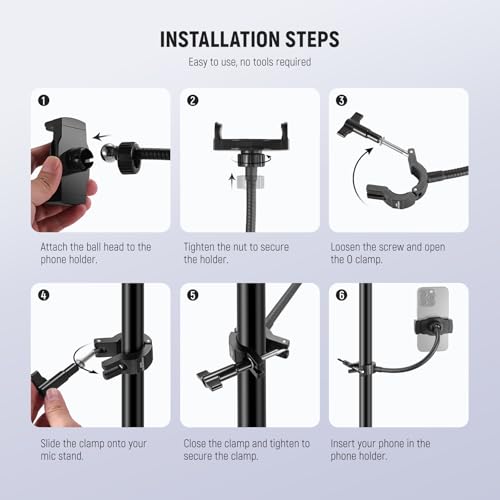 NEEWER BASICS Mic Stand Phone Holder with Flexible Arm, 360° Ball Head Boom Arm Microphone Floor Music Stand Cell Phone Mount Compatible with iPhone Android Samsung Video Recording, MS009 - style: MS009