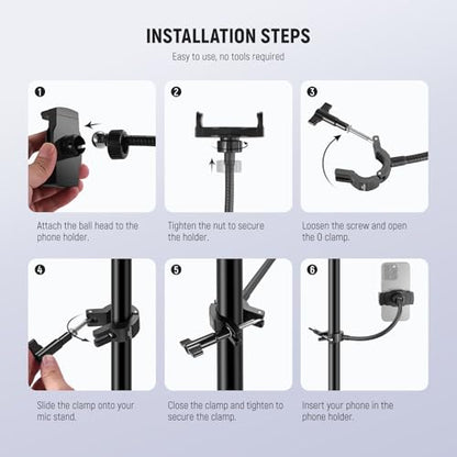 NEEWER BASICS Mic Stand Phone Holder with Flexible Arm, 360° Ball Head Boom Arm Microphone Floor Music Stand Cell Phone Mount Compatible with iPhone Android Samsung Video Recording, MS009 - style: MS009