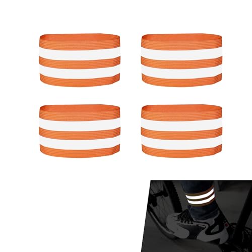 4 PCS High Visibility Reflective Bike Pant Clips, Elastic Universal Cycling Wrist Ankle Leg Straps, Night Safety Bicycle Trouser Cuff Clips for Road Mountain Bike Riding - color: Orange