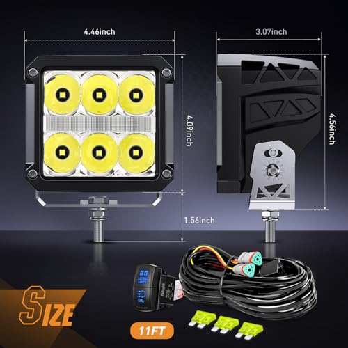 Nilight LED Pod Lights with Amber DRL 4 Inch 60 W Square 6487 LM Super Spot Light w/ 16 AWG Wiring Harness Kit for Auxiliary Offroad Driving LED Work Lights for Truck UTV ATV SUV 4x4 Jeep - color: 6LED Spot Pod w/ Amber DRL