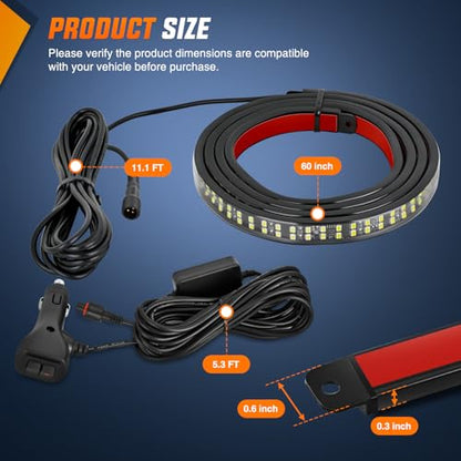 Nilight 60 Inch Truck Tailgate Strobe Light Strip Tail Emergency Bar Rear Window Warning Lamp Ultra-Bright Double Row 360 LED for Pickup Trailers Construction Vehicles Car SUV, Amber White - color: 60" Tailgte Strobe Amber White