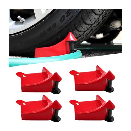 4PCS Car Hose Guide, Vehicle Detailing Cleaning Tools Hose Guides Preventing Wash Stuck Under The Tires, Automotive Wheel Rolling System Tool for Washing, Universal Fit (Red) - color: Red
