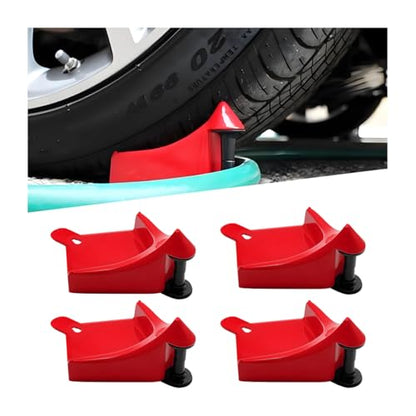 4PCS Car Hose Guide, Vehicle Detailing Cleaning Tools Hose Guides Preventing Wash Stuck Under The Tires, Automotive Wheel Rolling System Tool for Washing, Universal Fit (Red) - color: Red