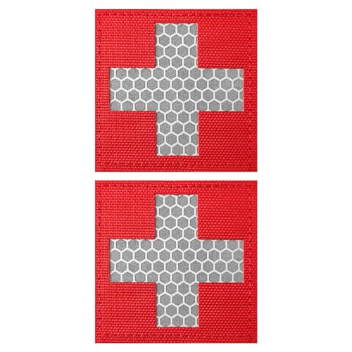 2Pcs Reflective Medic Patches,Medical Red Cross Morale Hook and Loop Badge First Aid Patches for IFAK Trauma Pouch, EMT, EMS, EDC Bag - color: Reflective Medic