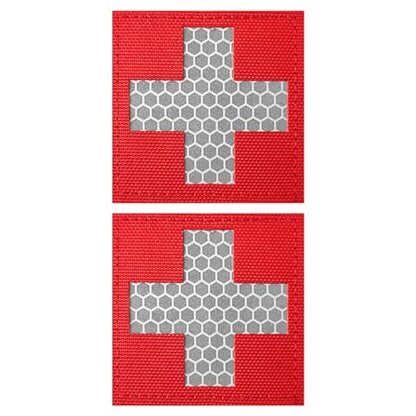 2Pcs Reflective Medic Patches,Medical Red Cross Morale Hook and Loop Badge First Aid Patches for IFAK Trauma Pouch, EMT, EMS, EDC Bag - color: Reflective Medic
