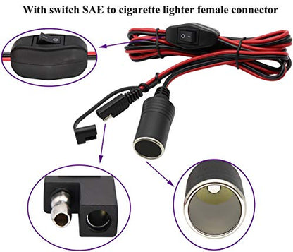 SAE Cigarette Lighter Battery Cable,16AWG 12V Cigarette Lighter Female Plug to SAE 2 Pin Quick Release Disconnect Connector Plug Adapter Extension Charging Cable with Switch(2.4m/7.8ft-F) - color: 2.4m-Female-Switch