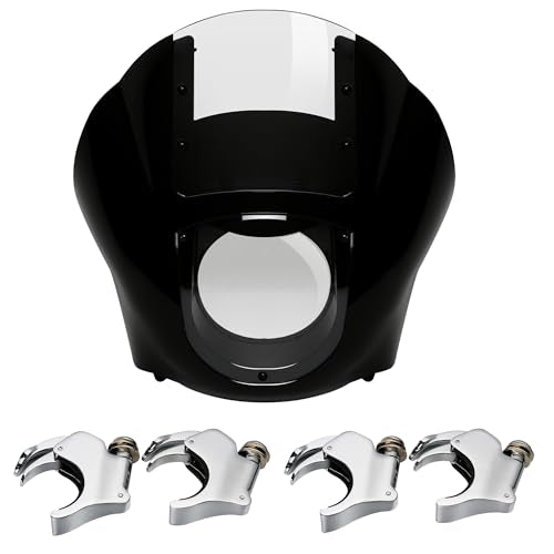 SLMOTO Quarter Head Fairing Windshield w/ 49mm Fork Clamp Fit for Harley VRSCA VRSCAW 02-10 Sportster XL 883 1200 Dyna Black Clear - color: Clear Windshield + Chrome 49mm Clamps